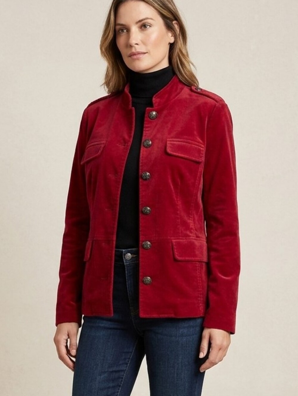 Talbots Red Velveteen Military Chic Jacket Women's Size 14